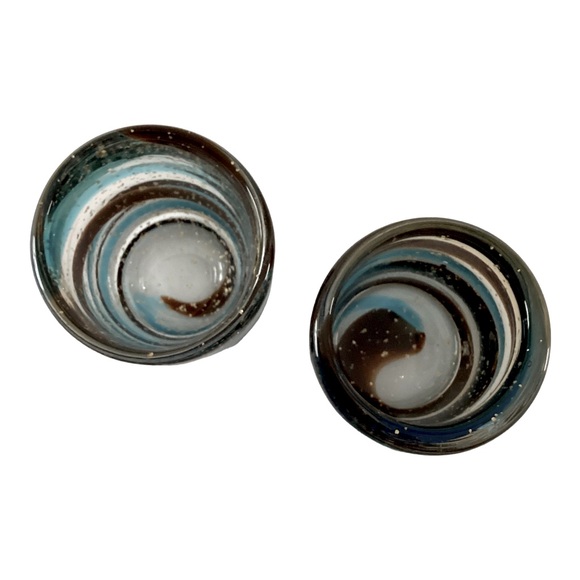 Hand Blown Glass Candle Holders Turquoise And Brown Glass Swirl Pattern Mexico - Picture 11 of 16